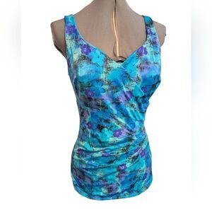 Vintage Women's Maxine of Hollywood blue daisy‎ floral print swimsuit